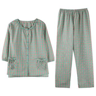 梭织棉纱布睡衣女士春秋款纯棉七分袖长袖秋冬薄款全棉大码家居服