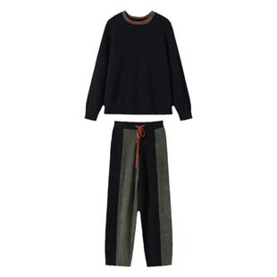 【李兰迪同款】AR半边绒圆领拼色秋冬保暖家居服可外穿长袖女百搭