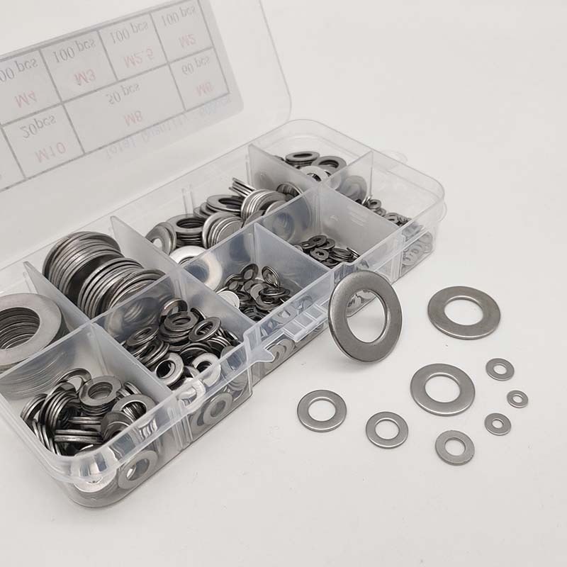 600PCS盒装304不锈钢平垫圈组合垫片M2-M12金属304平套装