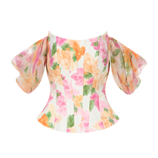 [甄选3折]NanaJacqueline碎花套装鱼骨抹胸上衣搭双层花苞蓬蓬裙