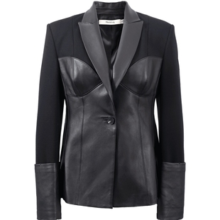 【商场同款】玛丝菲尔女装冬季新款黑色皮衣外套女