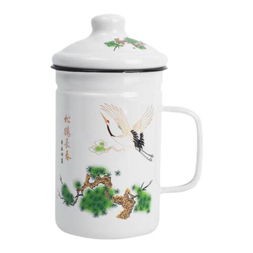 加厚搪瓷带盖304茶漏复古大容量茶水杯办公室马克杯电磁炉可加热