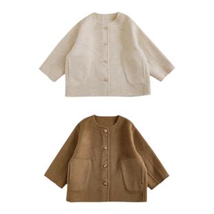 幼悠男童手工双面呢宽松短款大衣冬季儿童休闲时尚毛呢外套亲子装