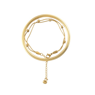 花迹钛钢不掉色手链女夏季2026新款潮仿真金古法黄金素圈手镯配饰