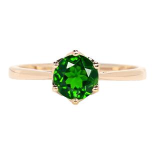 18K玫瑰金5A级天然铬透辉石六爪皇冠戒指 俄罗斯祖母绿色宝石女款