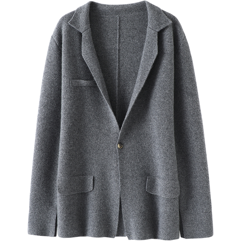 已被圈粉！加厚四平针羊绒开衫女纯羊绒毛衣针织开衫小西装外套