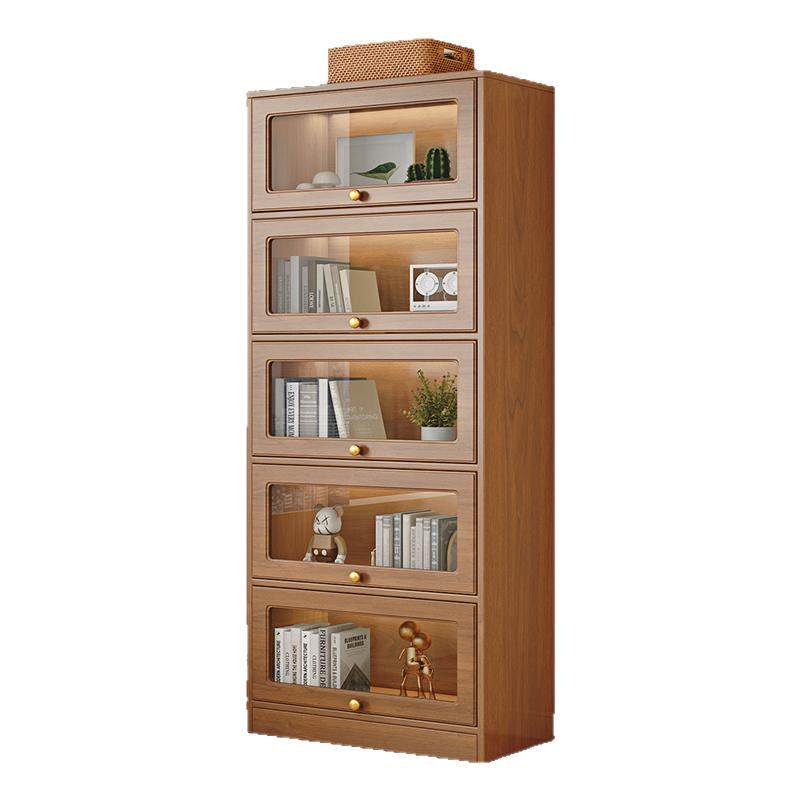 新型防尘书柜上翻玻璃门书架置物架带门落地家用客厅展示收纳柜子