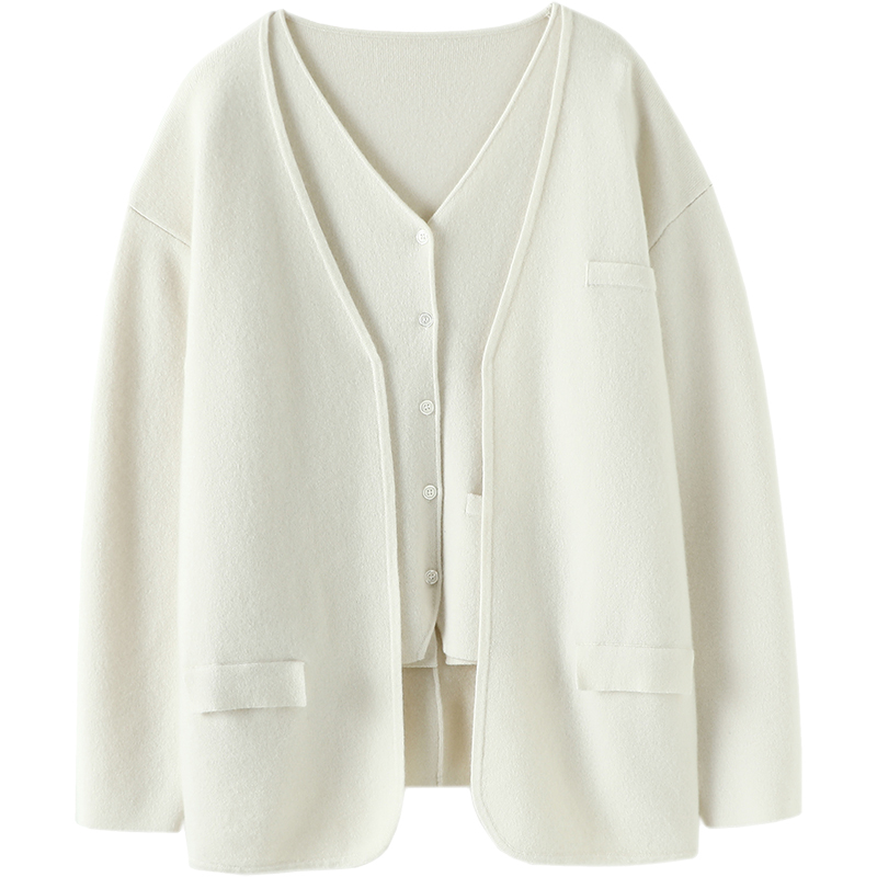 越穿越爱！加厚四平针！山羊绒开衫女纯羊绒毛衣针织外套秋冬套装