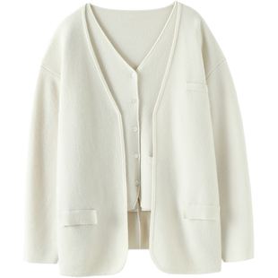 越穿越爱！加厚四平针！山羊绒开衫女纯羊绒毛衣针织外套秋冬套装