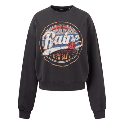 RAIVE玫瑰做旧效果印花短款卫衣