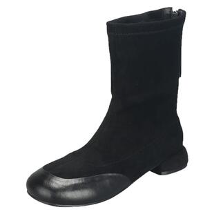 宽胖脚大码女鞋41到43秋季新款真皮靴子粗跟短靴弹力靴瘦瘦靴加宽