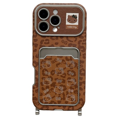 MoreRex美拉德棕色豹纹HelloKitty卡包适用苹果17手机壳iphone16promax新款15pro腕带挂绳14防摔保护套13女17