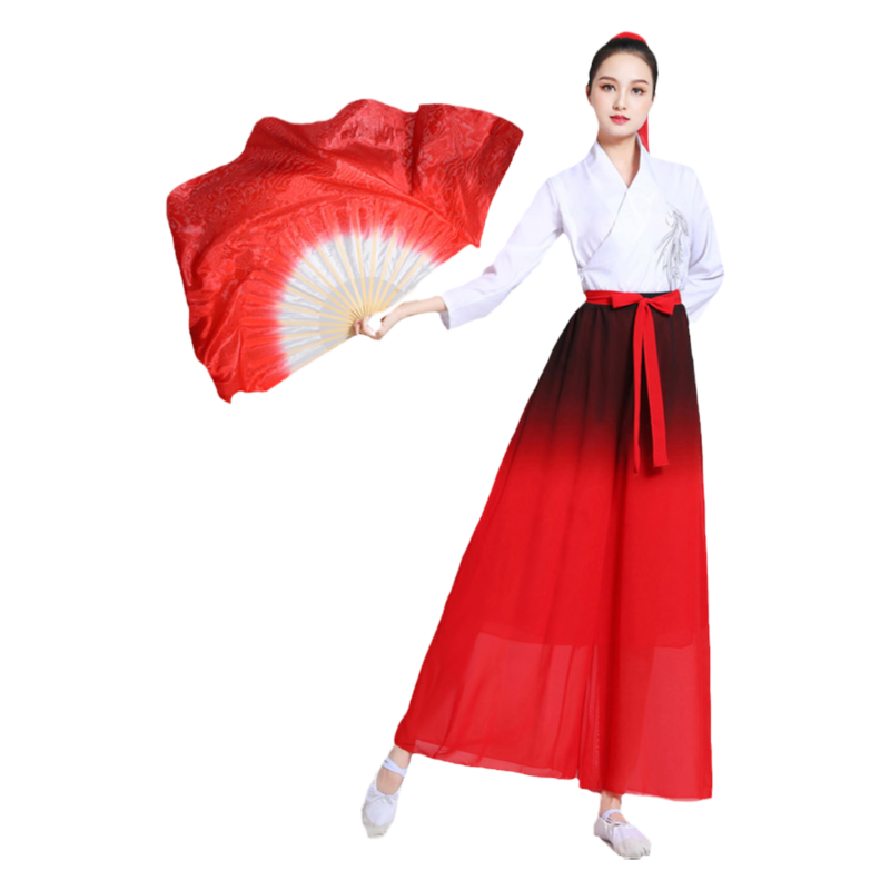 万疆舞蹈服饰演出服旭日雪龙吟服装练功服女飘逸扇子舞成人红色