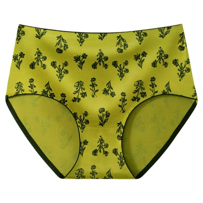 美嘉挺琥珀流光抗菌新款印花缎面微收腹中腰舒适透气无痕女士内裤