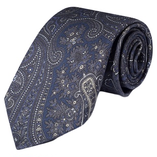 【至尊系列】100%绢丝手工卷边七折领带佩斯利复古花纹轻奢领带男