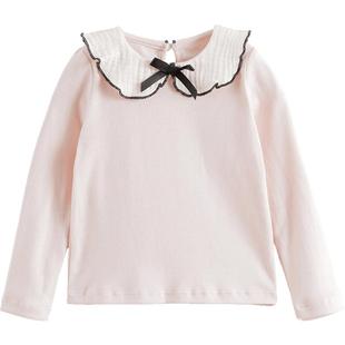 马克珍妮女童软萌娃娃领T恤 宝宝罗纹打底衫2025年春装新款250236