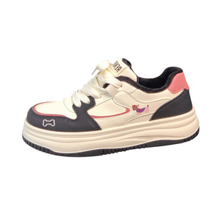 人本卡通加绒小白鞋女2025冬季新款百搭二棉鞋子休闲保暖厚底板鞋