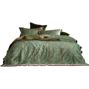 宝缦丽本法式祖母绿油画花卉高奢感四件套全棉长绒棉床单被套套件