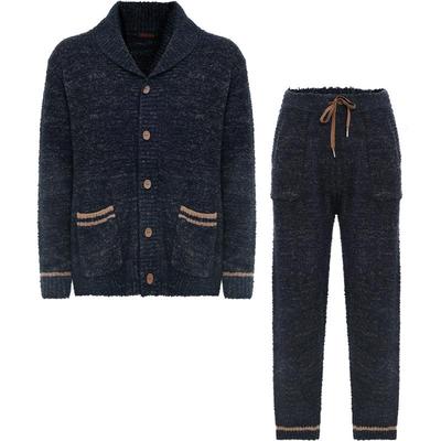 爱慕先生24秋冬软糯半边绒抗静电男士家居服套装青果领开衫厚睡衣