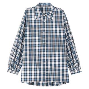 KEIKO 经典蓝白格子棉质长袖衬衫女2026春季复古中性风宽松上衣