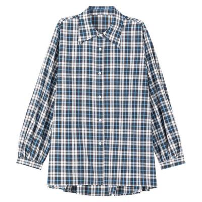 KEIKO蓝白格棉质长袖中性衬衫