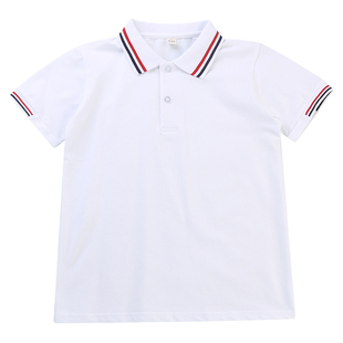 儿童校服园服纯棉白色袖口半杠蓝色中小学生班服集体活动服装中大