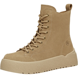 天美意厚底复古加绒时装靴雪地靴女鞋子高帮板鞋短靴2025冬季新款