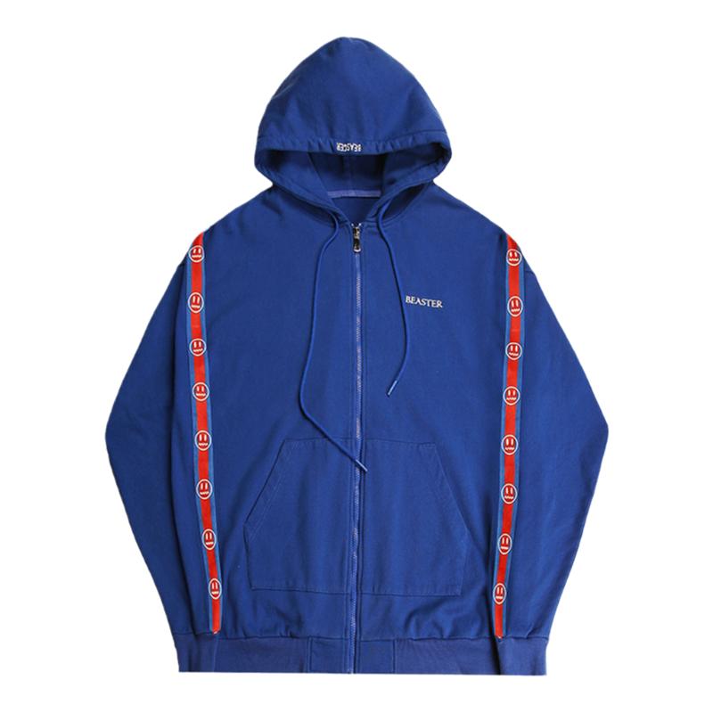 BEASTER 23FW潮牌嘻哈连帽串标卫衣复古运动外套情侣帽衫ins男女