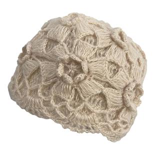 甜甜推荐双层手工款立体花朵钩织包头帽子女时尚月子帽秋冬毛线帽