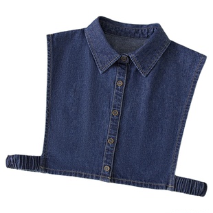 新款假领子女百搭春秋冬季复古加大牛仔尖圆衬衫节约领衬衣打底衫