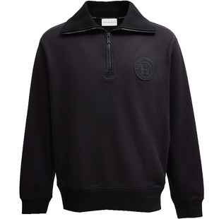 SEASONHIGH秋冬时尚运动潮流logo贴布上衣宽松翻领半拉链卫衣男装