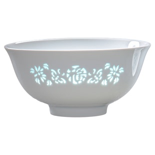 景德镇玲珑瓷碗盘釉下彩高白瓷厚德载福餐具家用陶瓷福字饭碗餐盘