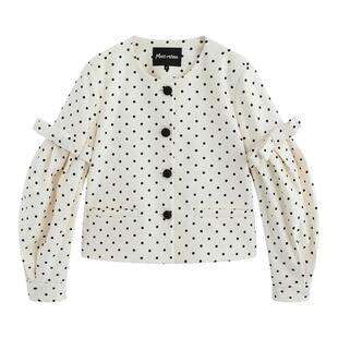 Marc Moore 2025秋季新款波点蝴蝶结泡泡袖拼接短款外套早秋外套