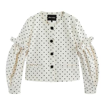 Marc Moore 2025秋季新款波点蝴蝶结泡泡袖拼接短款外套早秋外套