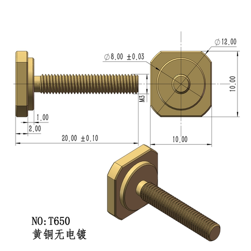 螺纹实心导电钉充电铜柱触点母针导电针圆形针镀银镀金M2M3M4M5