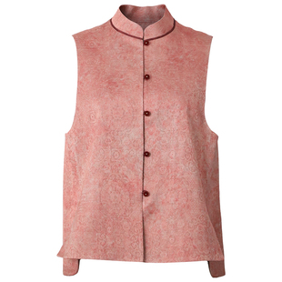 飞尼克斯炒色天丝暗纹旗袍领马甲女2026年春季新款中式休闲风马甲