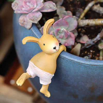 可爱兔子爬缸摆件吊篮花盆挂件趣味庭院装饰树脂花园园艺造景杂货