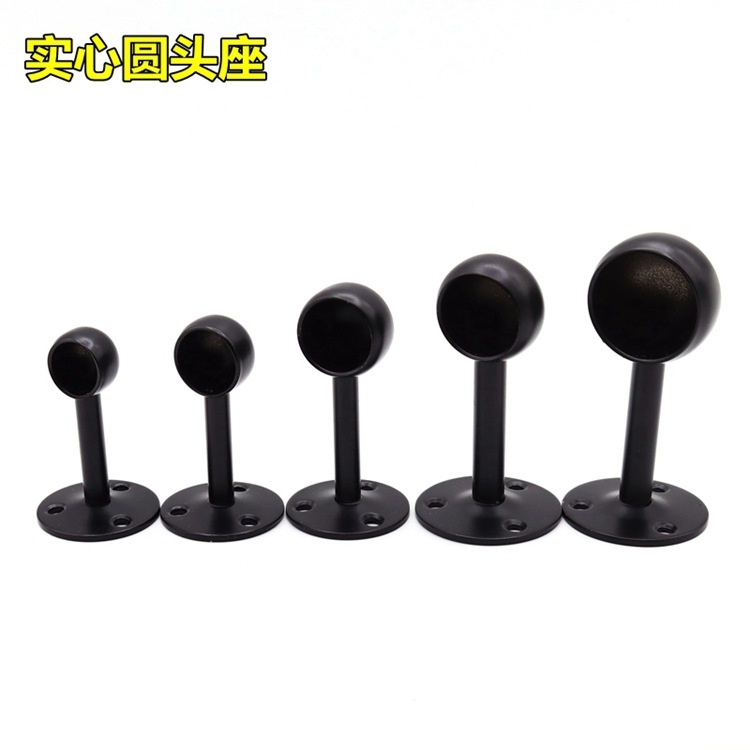 不锈钢黑色法兰管座圆头座高脚法兰座圆管座喷粉黑毛巾座晾衣杆座