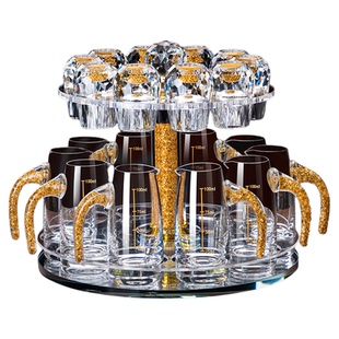 钻石切面金箔白酒杯分酒器套装家用轻奢高档酒具水晶小酒杯收纳架