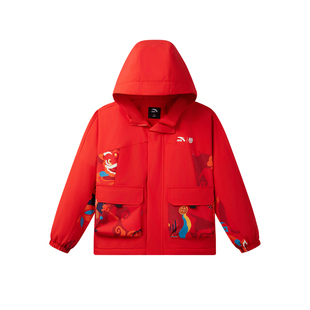 安踏儿童摇粒绒外套新年款好事发生红色本命年马年款男童加绒上衣
