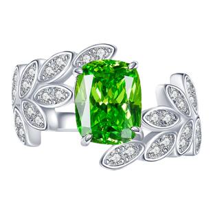 轻奢树叶苹果绿925纯银小清新戒指镶嵌高碳钻小众设计百搭时尚女