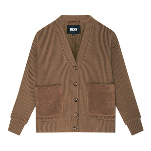 DKNY唐可娜儿秋季女装上衣高级羊毛仿羊羔绒口袋拼接夹克休闲外套