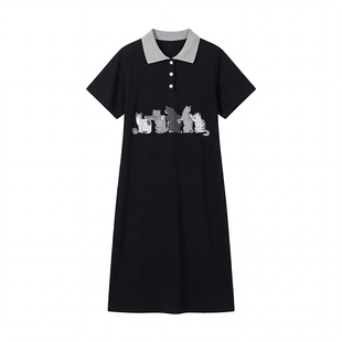 a02黑色直筒Polo连衣裙女2026新款夏季轻薄透气慵懒风懒人长裙