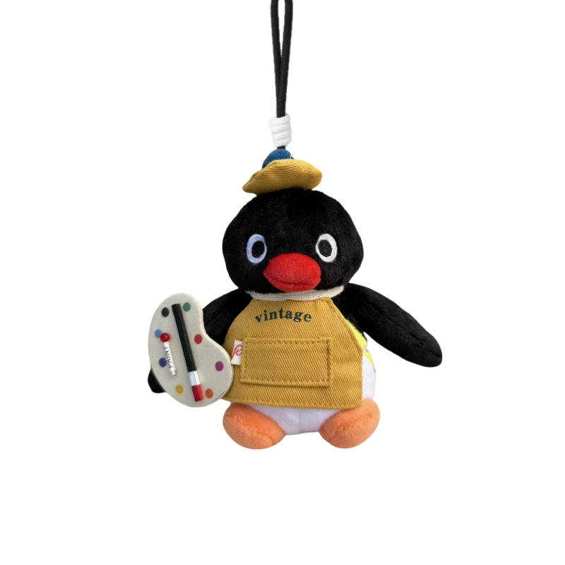 正版pingu企鹅毛绒包挂件可爱小画家卡通玩偶钥匙扣潮玩书包挂饰