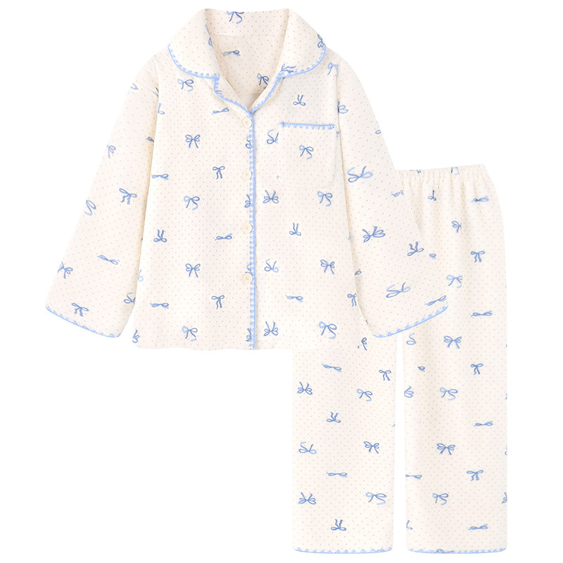 韩版ins蝴蝶结珊瑚绒睡衣女款秋冬季加厚保暖套装法兰绒家居服冬
