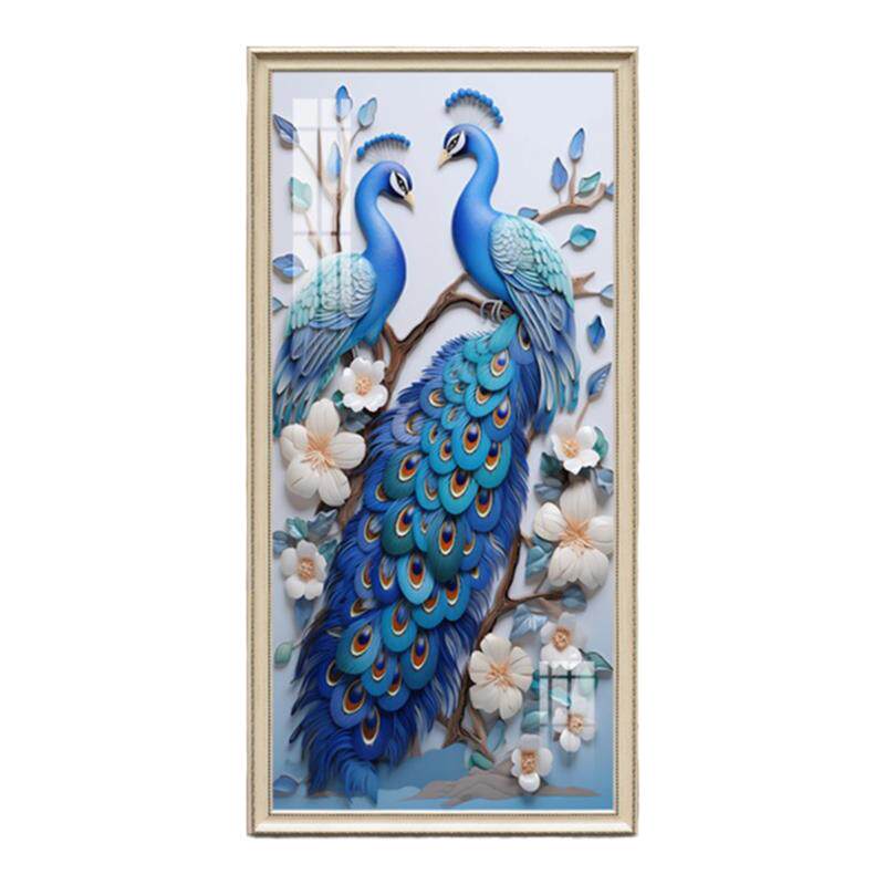 入户玄关背景墙装饰壁画富贵孔雀
