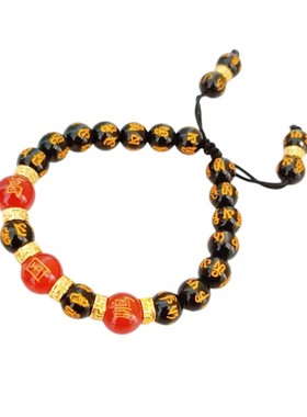 玛瑙百家姓珠子刻字六字真言手链