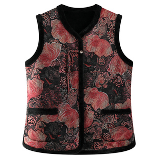 中老年人秋冬加绒马甲外套洋气奶奶装中式开衫老太太背心马夹坎肩