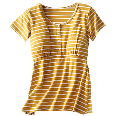 夏季短袖喂奶孕妇哺乳条纹半袖衫