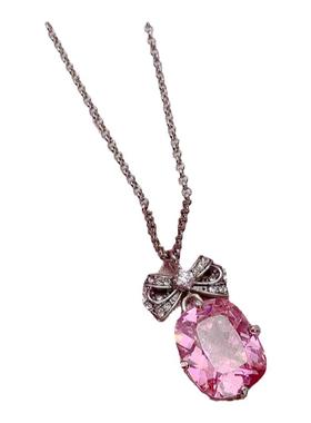 小众粉色锆石蝴蝶结项链百搭